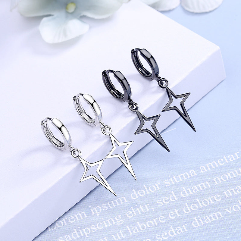 Hip Hip Men Earrings Jewelry Punk Silver Black Hollow Star Cross Pendant Small Hoop Stud Earrings For Women - Hair Your Lux