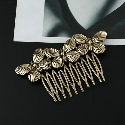 Golden Leaf Butterfly Vintage Alloy Hair Comb - Hair Your Lux