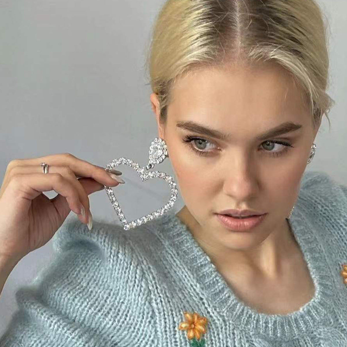 Heart-shaped Droplet Crystal Earrings - Hair Your Lux