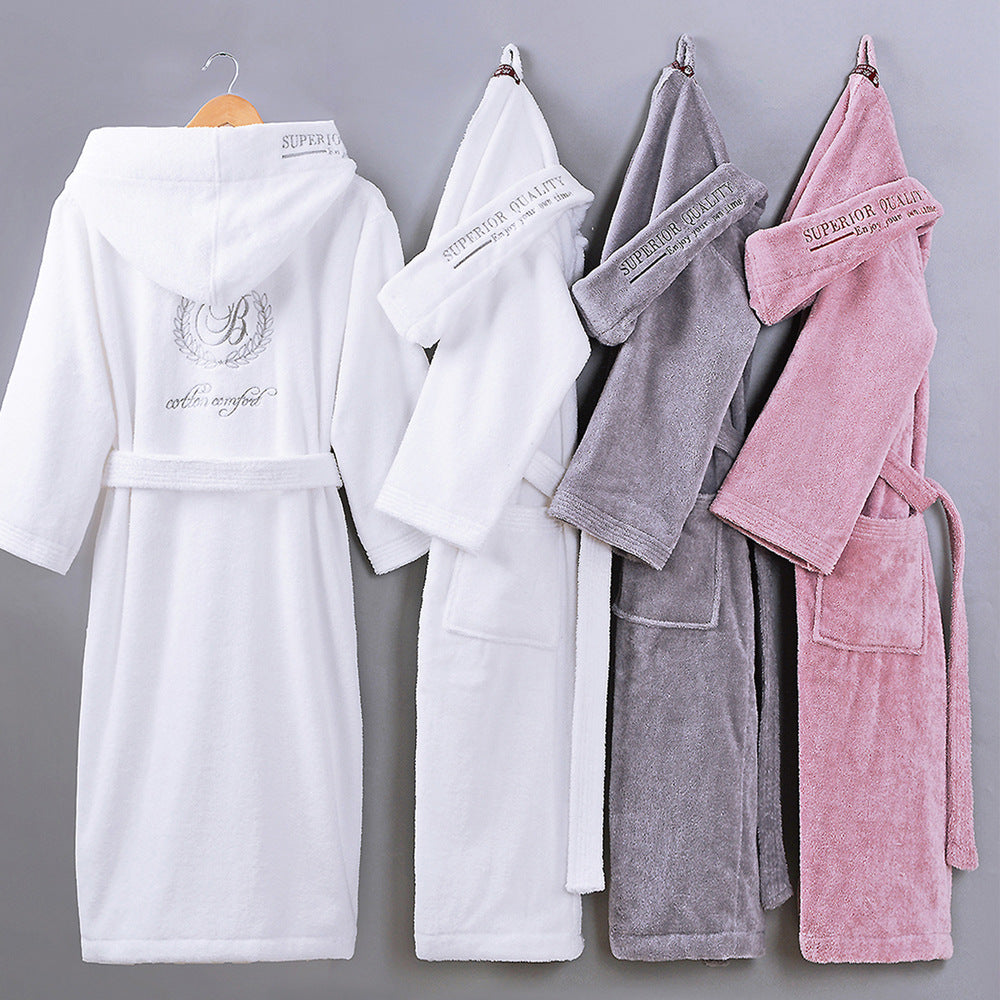 Cotton Bathrobe Thick Towel Material With Hood - Hair Your Lux