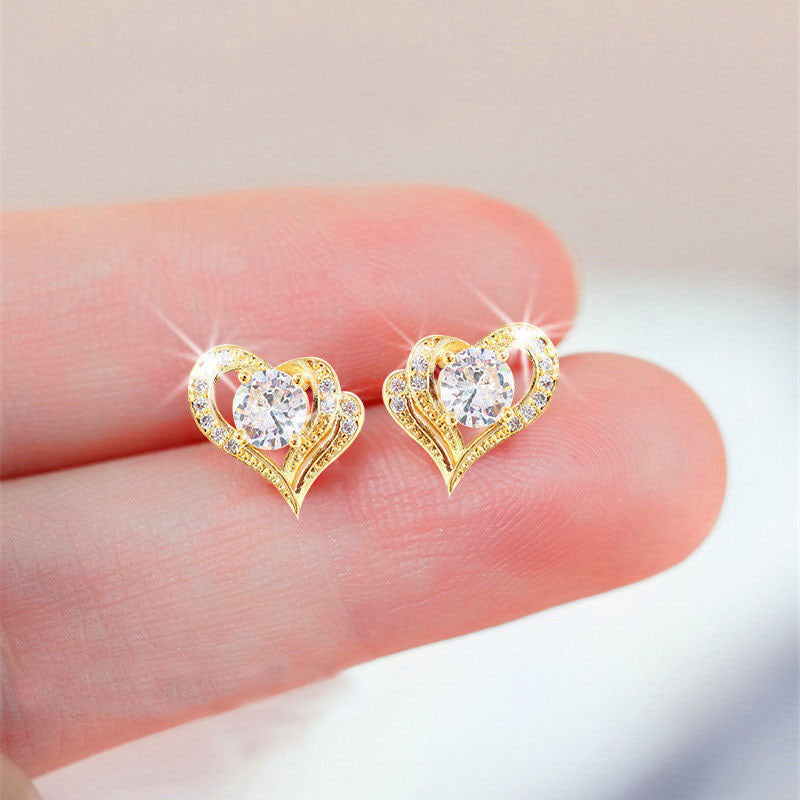 Fashion Hollow Heart Rhinestone Stud Earrings For Women - Hair Your Lux