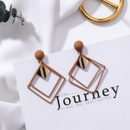 Girl Earring Exaggeration Frosted Square Double Layer Geometry Long Drop Earrings for Women Fashion Accessories - Hair Your Lux