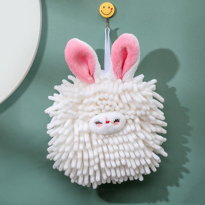 Children's Fuzzy Hand Ball Towel Cartoon Rabbit Quick drying Chenille Hand wiping Ball Hanging Hand Towel Bathroom Household Kitchen Hand Towel - Hair Your Lux