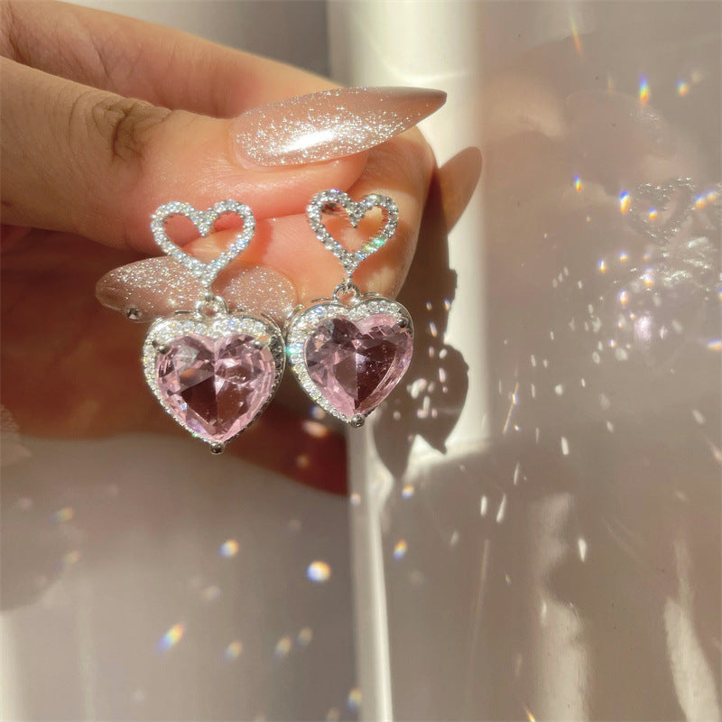 Pink Crystal Heart Earrings - Hair Your Lux