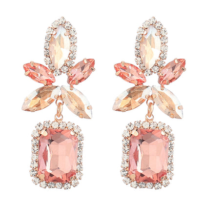 Fashion Colorful Diamond Alloy Flower Square Geometry Earrings For Women - Hair Your Lux