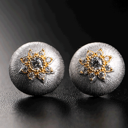 Gold Plated Delicate Brushed And Zirconia Stud Earrings In S925 Silver For Women - Hair Your Lux