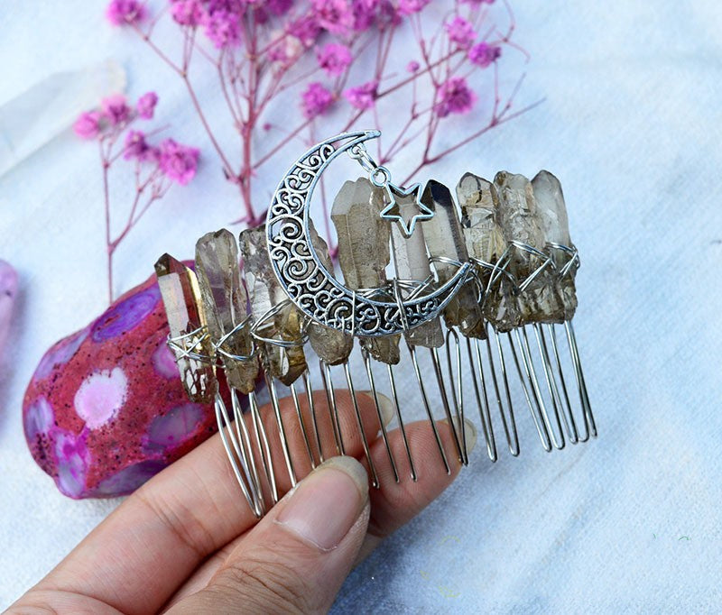 Premium Handmade Crown Moon Hollow Star Hair Comb - Hair Your Lux