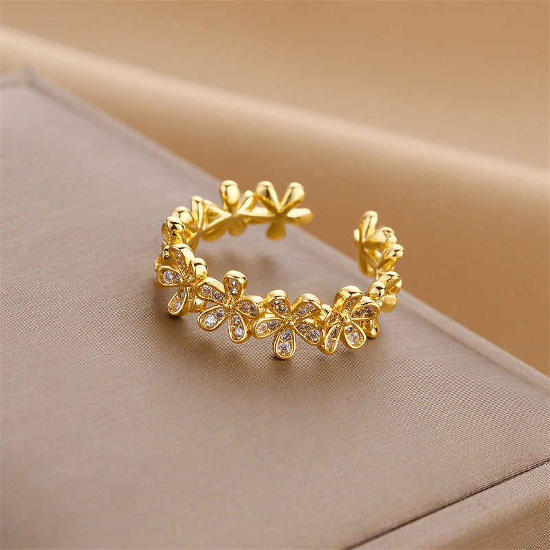 Golden Ladles Zircon Flower or Geometric Open Ring Adjustable Luxy Jewelry for Women and Girls - Hair Your Lux