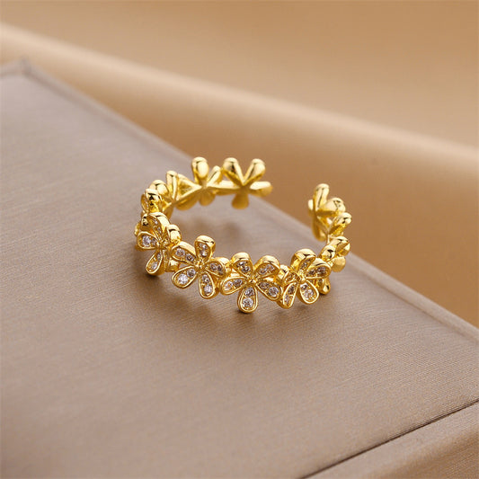 Golden Ladles Zircon Flower or Geometric Open Ring Adjustable Luxy Jewelry for Women and Girls - Hair Your Lux