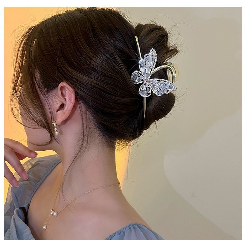 Super Fairy Full Diamond Butterfly Metal Grip Large High Sense Shark Clip Elegant Hair Clip Female Back Head Updo Hair Accessories - Hair Your Lux