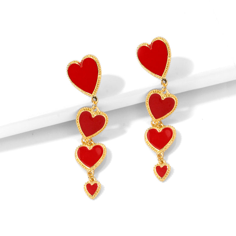 Interlocking Enamel Red Heart Pendant Long Tassel Statement Earrings For Women - Hair Your Lux