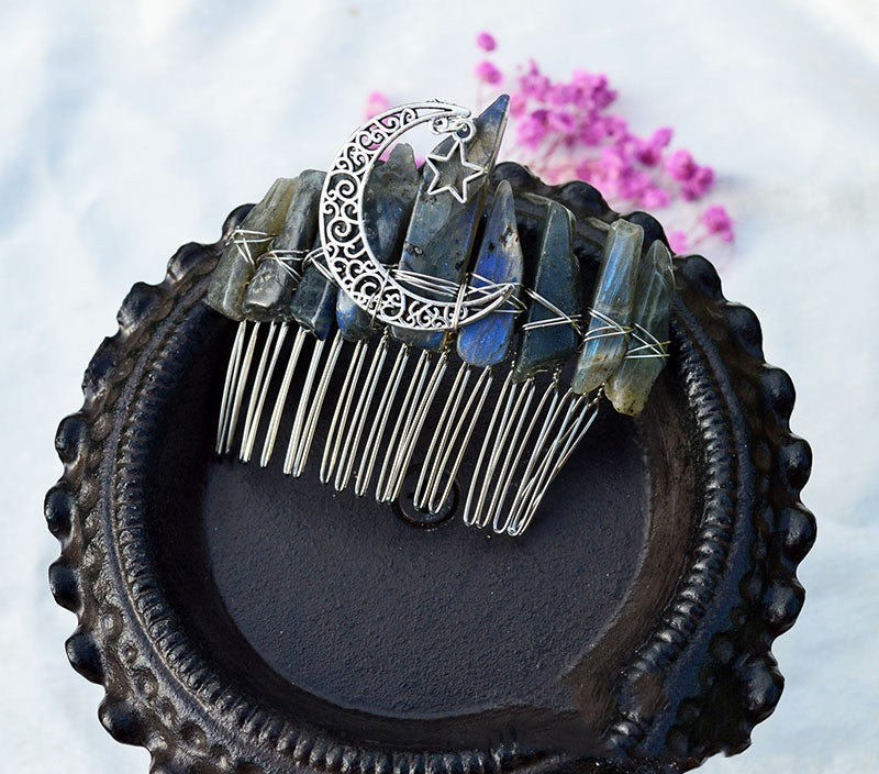 Premium Handmade Crown Moon Hollow Star Hair Comb - Hair Your Lux