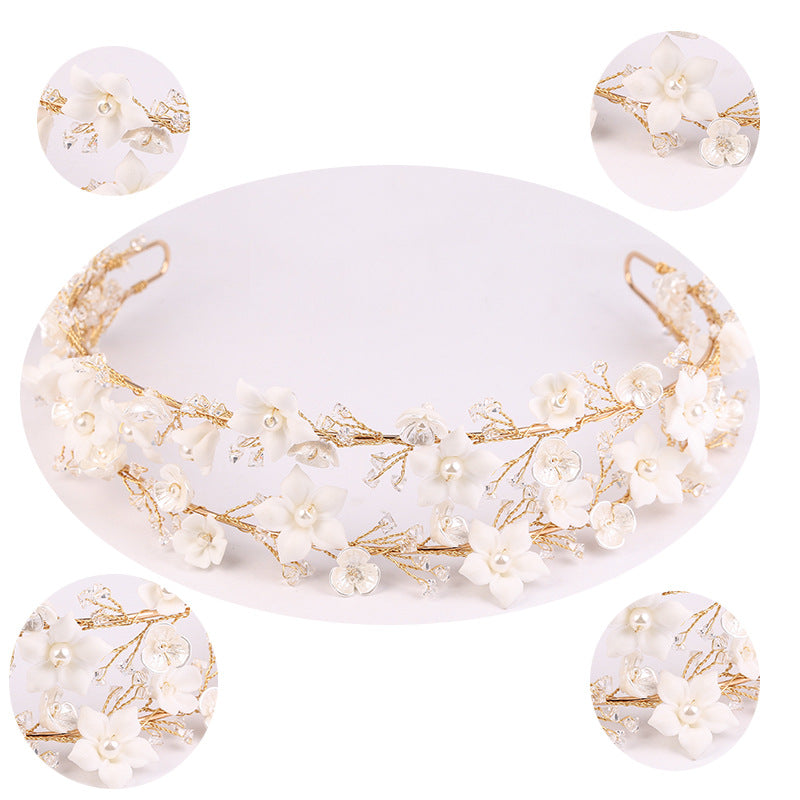 Women's Fashion Double White Ceramic Flower Crown Hair Accessories - Hair Your Lux