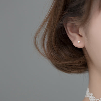 S925 Silver Stud Earrings For Women Korean Style Simple Rhinestone Graceful And Petite Love - Hair Your Lux