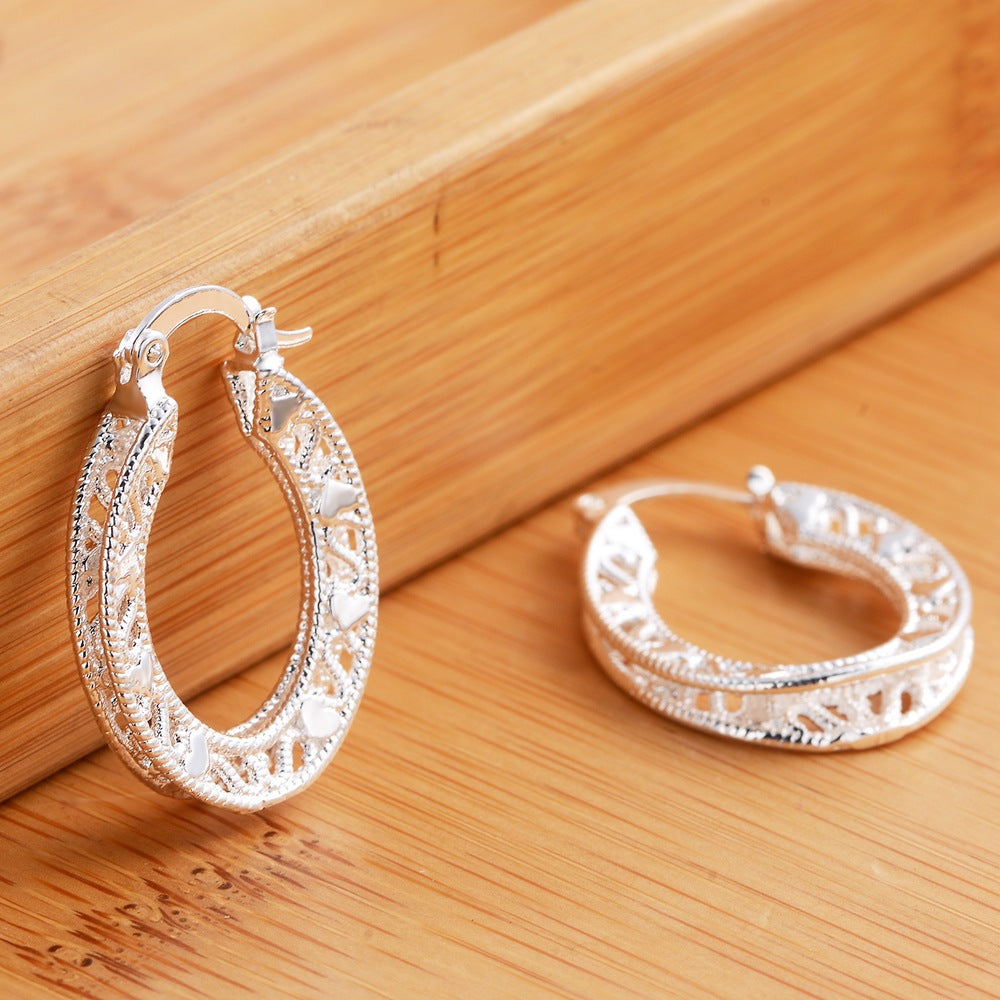 Sterling Silver Hoop Earring Korean Vintage Hollow Heart Party Earrings For Women Wedding Party Jewelry Gift - Hair Your Lux