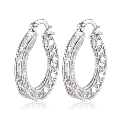 Sterling Silver Hoop Earring Korean Vintage Hollow Heart Party Earrings For Women Wedding Party Jewelry Gift - Hair Your Lux