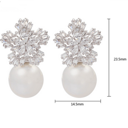 Stunning Pearl And Crystal Cubic Zirconia Stud Earrings Luxury Snowflake Fashion Jewelry - Hair Your Lux