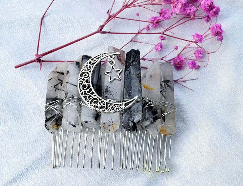 Premium Handmade Crown Moon Hollow Star Hair Comb - Hair Your Lux