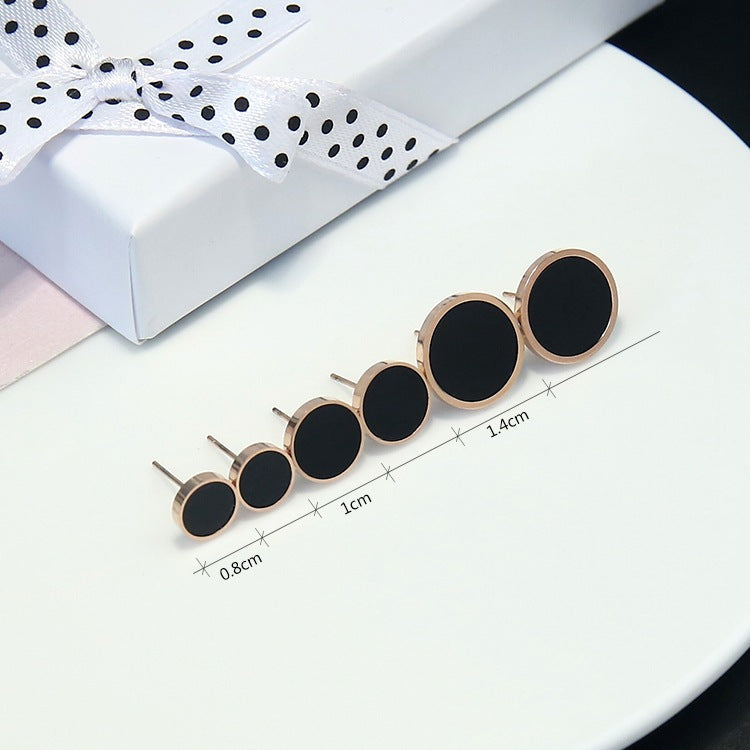 Elegant Plain Classic Round Women's Stud Earrings Stainless Steel Rose Gold / Black for women - Hair Your Lux