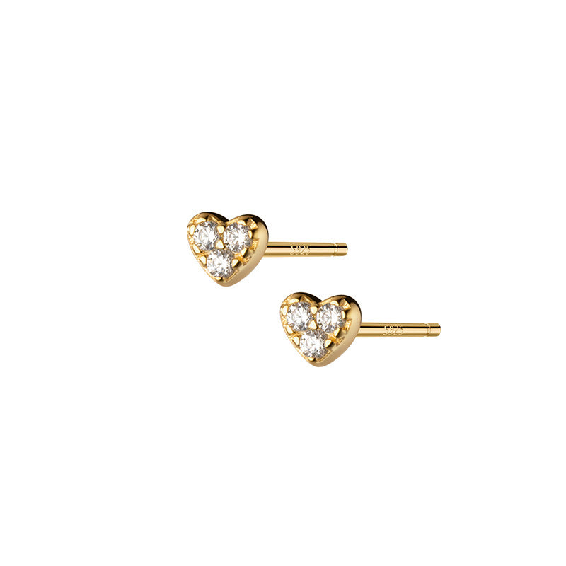 S925 Silver Stud Earrings For Women Korean Style Simple Rhinestone Graceful And Petite Love - Hair Your Lux