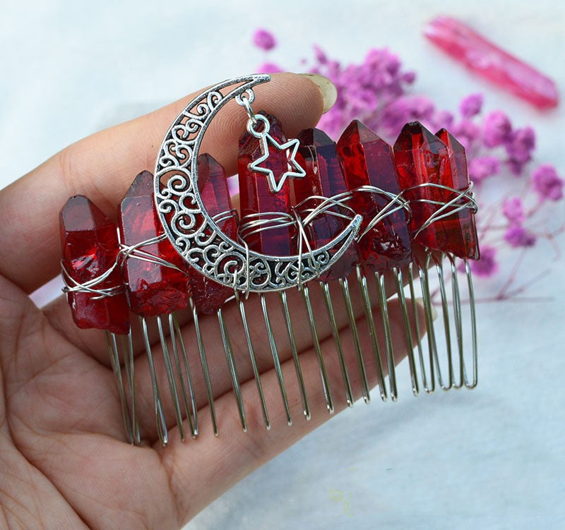 Premium Handmade Crown Moon Hollow Star Hair Comb - Hair Your Lux