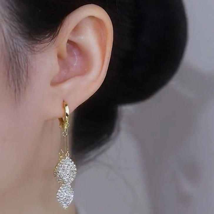 New Trendy Style Full Of Diamond Leaves Tassel Earrings Versatile For Women - Hair Your Lux