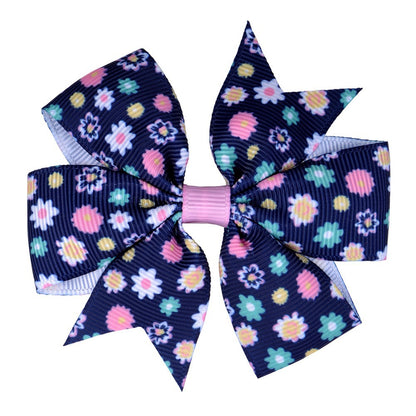 Printed Daisy Sunflower Dotted Rib With Fishtail Bow Baby Hair Clip - Hair Your Lux