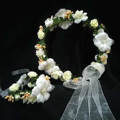 Flower Girl Crown Garland Headpiece With Headband- Handmade Hair Garland Floral Wreath Adjustable Flower Headbands for Bridal Wedding Festival Party Flower Girl Crown - Hair Your Lux