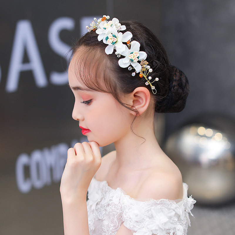 Flower Girl Headband and Pins Flower Girl Headpiece, Pearl Bead Headband, Adjustable Flower Girl Hair Accessories, Hair Vine Headband for Wedding, Party, Princess, Flower Girls and Bridesmaid - Hair Your Lux