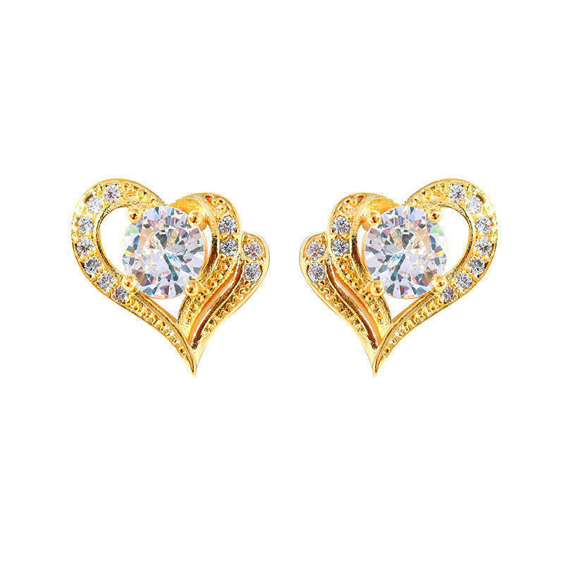 Fashion Hollow Heart Rhinestone Stud Earrings For Women - Hair Your Lux