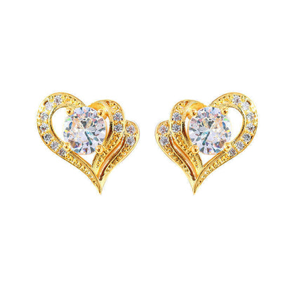 Fashion Hollow Heart Rhinestone Stud Earrings For Women - Hair Your Lux