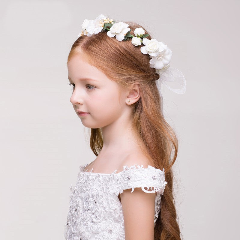 Flower Girl Crown Garland Headpiece With Headband- Handmade Hair Garland Floral Wreath Adjustable Flower Headbands for Bridal Wedding Festival Party Flower Girl Crown - Hair Your Lux