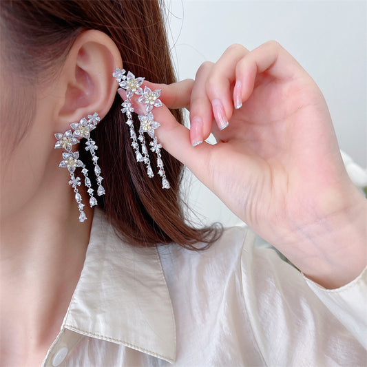 Fashion Flower Tassel Pendant Earrings For Women Wedding Crystal Dangle Earings Luxury Jewelry - Hair Your Lux