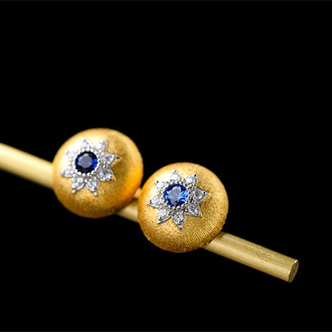 Gold Plated Delicate Brushed And Zirconia Stud Earrings In S925 Silver For Women - Hair Your Lux