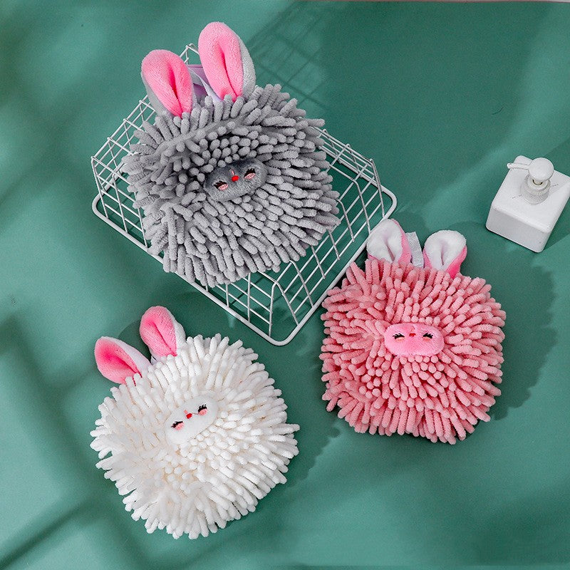 Children's Fuzzy Hand Ball Towel Cartoon Rabbit Quick drying Chenille Hand wiping Ball Hanging Hand Towel Bathroom Household Kitchen Hand Towel - Hair Your Lux