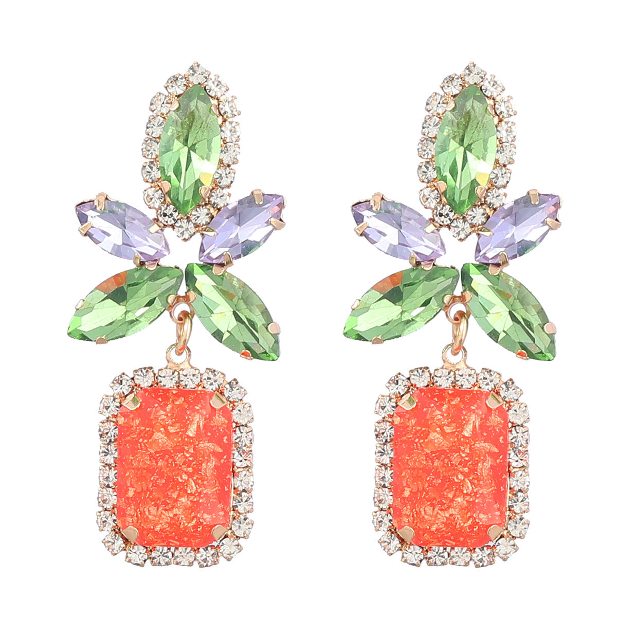 Fashion Colorful Diamond Alloy Flower Square Geometry Earrings For Women - Hair Your Lux