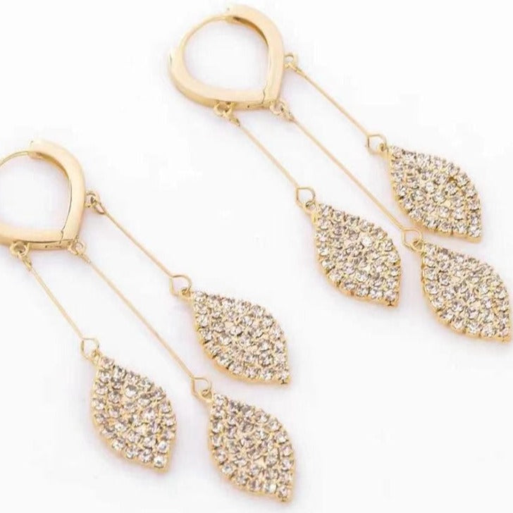 New Trendy Style Full Of Diamond Leaves Tassel Earrings Versatile For Women - Hair Your Lux