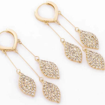 New Trendy Style Full Of Diamond Leaves Tassel Earrings Versatile For Women - Hair Your Lux