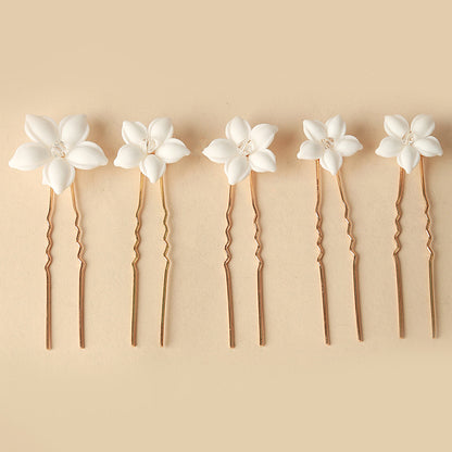 White Ceramic Flower Hair Accessories For Wedding Brides In Europe And America - Hair Your Lux