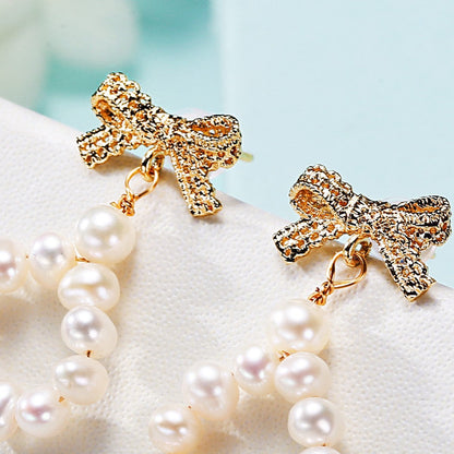 Freshwater Pearl Bow Design Handmade Earrings For Women - Hair Your Lux