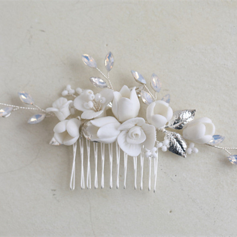 Ceramic Jasmine Flower Hair Comb Decorative Handmade Jewelry Accessory For Wedding and Social Events Parties Proms Date Nights - Hair Your Lux