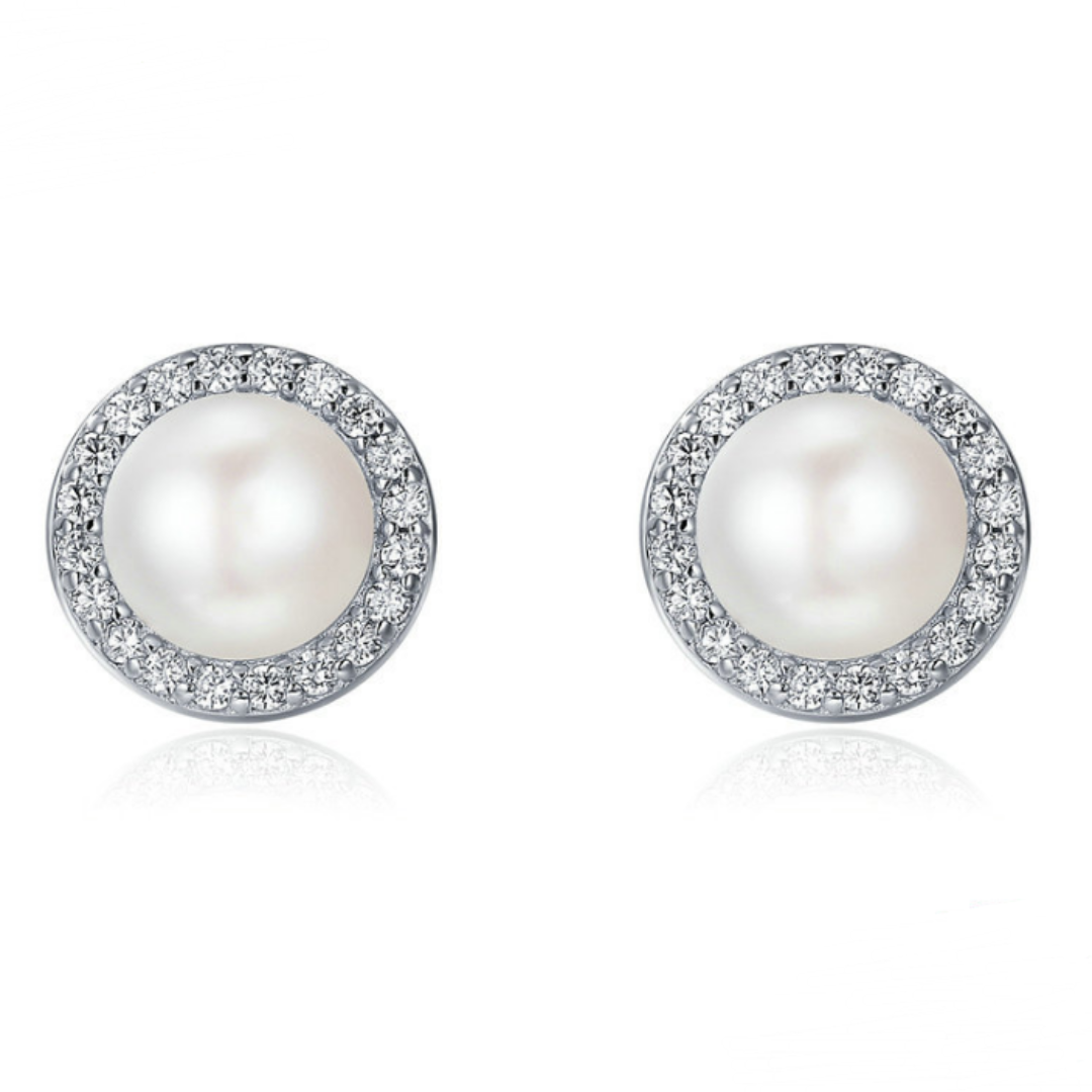 Classic Round Sparkling Freshwater Pearl Stud Earrings form 925 Sterling Jewelry Silver - Hair Your Lux