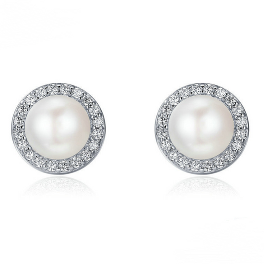 Classic Round Sparkling Freshwater Pearl Stud Earrings form 925 Sterling Jewelry Silver - Hair Your Lux