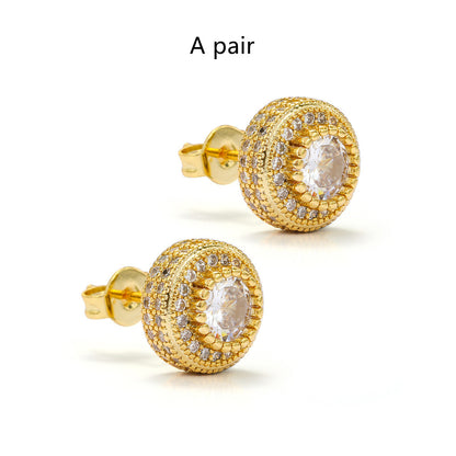 Hip Hop Round Full Zircon Earrings Rose Gold For Men And Women - Hair Your Lux