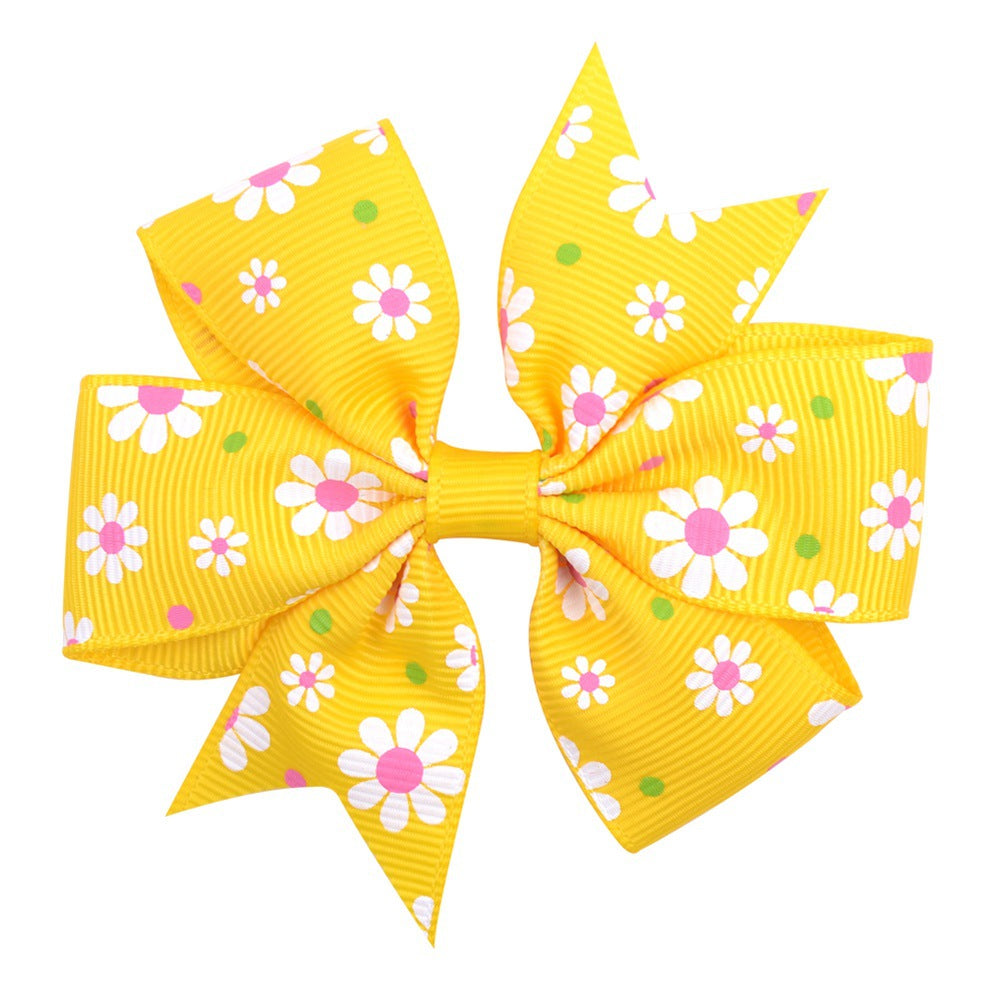 Printed Daisy Sunflower Dotted Rib With Fishtail Bow Baby Hair Clip - Hair Your Lux