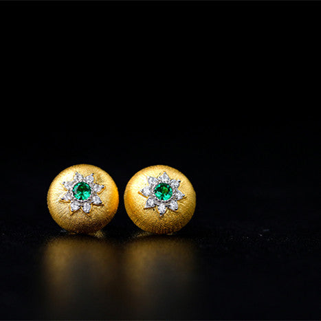 Gold Plated Delicate Brushed And Zirconia Stud Earrings In S925 Silver For Women - Hair Your Lux