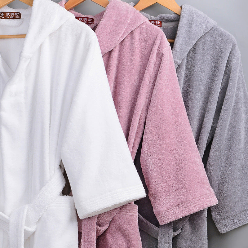 Cotton Bathrobe Thick Towel Material With Hood - Hair Your Lux