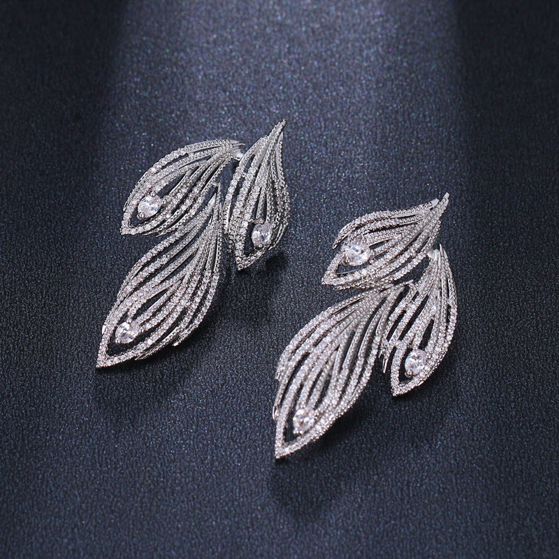 Leaf-shaped Full Rhinestone Zircon Earrings For Women - Hair Your Lux