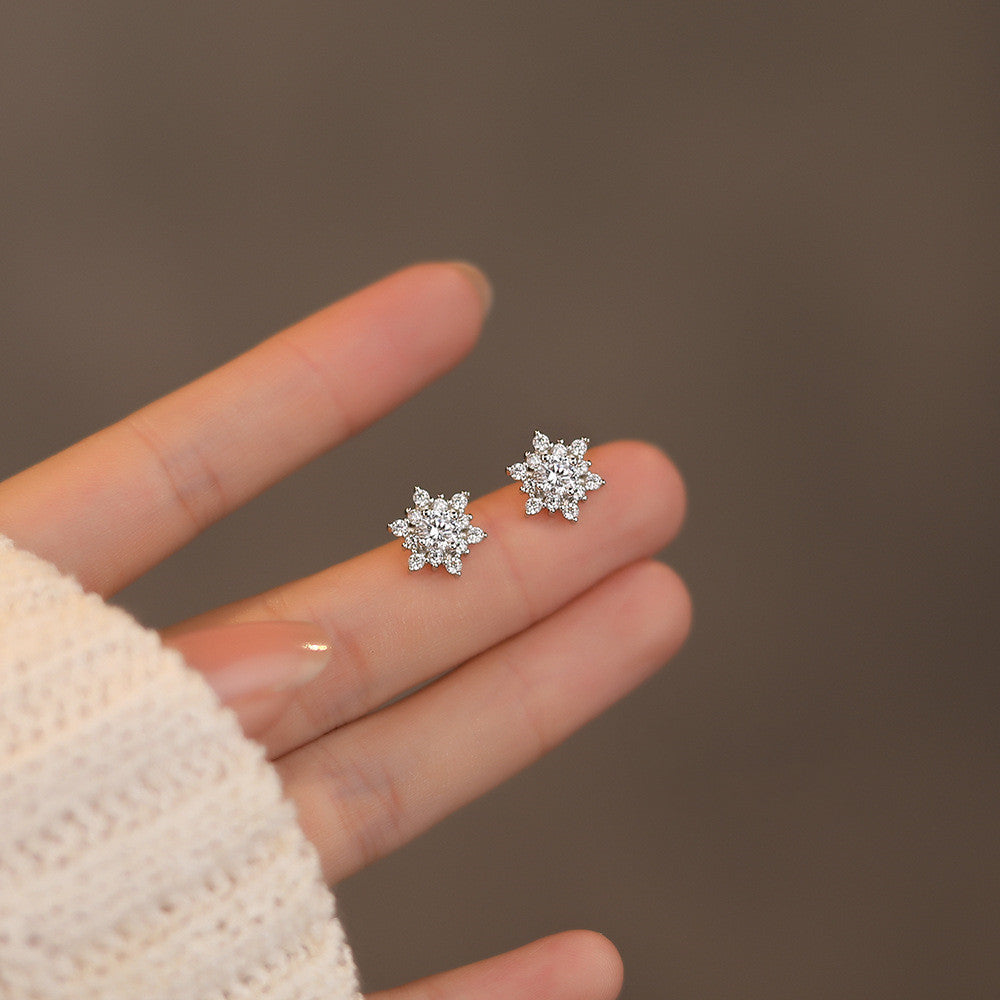 S925 Sterling Silver Snowflake Zircon Stud Earrings For Women - Hair Your Lux