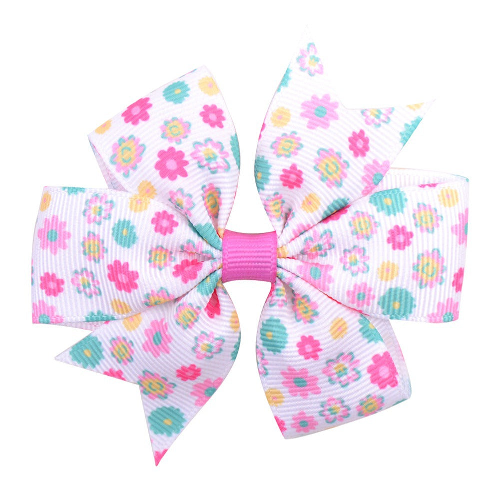 Printed Daisy Sunflower Dotted Rib With Fishtail Bow Baby Hair Clip - Hair Your Lux